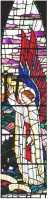 An angel points to the empty cross on Easter morning - the day of the resurrection: "He is risen" Detail from a window in West Wall of the church.